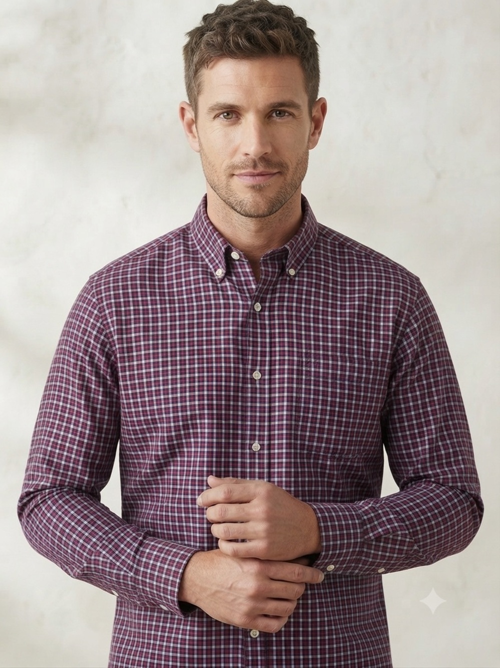 L.L. Bean Men's Red Blue Check Button-Down Wrinkle Resistant Shirt